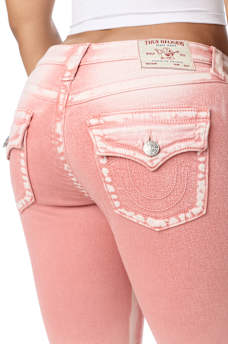 BECCA MID RISE PINK FLAP BOOTCUT JEAN