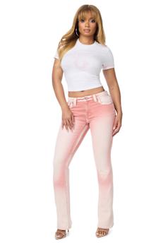 BECCA MID RISE PINK FLAP BOOTCUT JEAN
