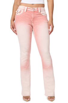 BECCA MID RISE PINK FLAP BOOTCUT JEAN