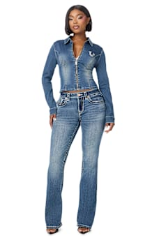 DENIM WING DOUBLE-ZIP CHAMBRAY SHIRT