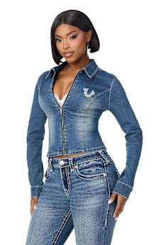 DENIM WING DOUBLE-ZIP CHAMBRAY SHIRT