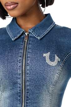 DENIM WING DOUBLE-ZIP CHAMBRAY SHIRT
