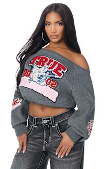 EMBROIDERED BUDDHA OFF-THE-SHOULDER TOP