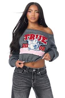 EMBROIDERED BUDDHA OFF-THE-SHOULDER TOP