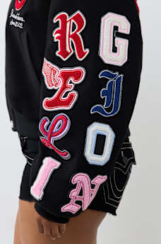 EMBROIDERED VARSITY GIRLFRIEND RELAXED BOMBER JACKET