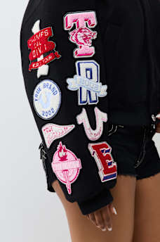EMBROIDERED VARSITY GIRLFRIEND RELAXED BOMBER JACKET