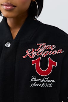 EMBROIDERED VARSITY GIRLFRIEND RELAXED BOMBER JACKET