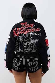 EMBROIDERED VARSITY GIRLFRIEND RELAXED BOMBER JACKET