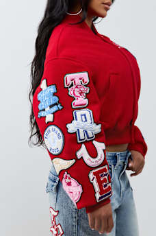 EMBROIDERED VARSITY GIRLFRIEND RELAXED BOMBER JACKET