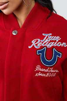 EMBROIDERED VARSITY GIRLFRIEND RELAXED BOMBER JACKET