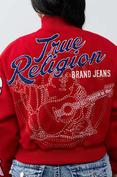 EMBROIDERED VARSITY GIRLFRIEND RELAXED BOMBER JACKET