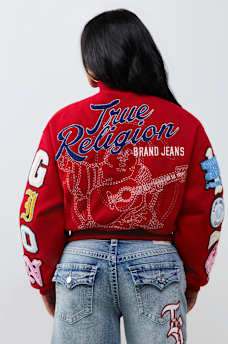 EMBROIDERED VARSITY GIRLFRIEND RELAXED BOMBER JACKET