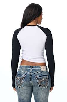 CRYSTAL CONTRAST RIBBED LONG SLEEVE TOP