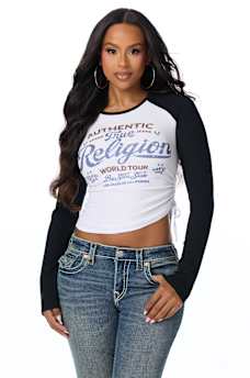 CRYSTAL CONTRAST RIBBED LONG SLEEVE TOP