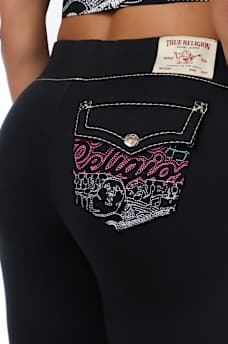 BIG T EMBROIDERED MID RISE BOOTCUT SWEATPANT