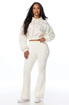 BIG T EMBROIDERED MID RISE BOOTCUT SWEATPANT