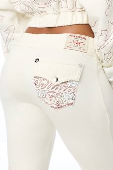 BIG T EMBROIDERED MID RISE BOOTCUT SWEATPANT