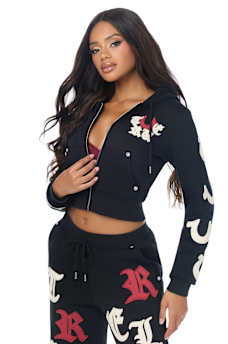 APPLIQU&Eacute; SHRUNKEN ZIP HOODIE