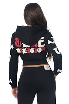 APPLIQU&Eacute; SHRUNKEN ZIP HOODIE