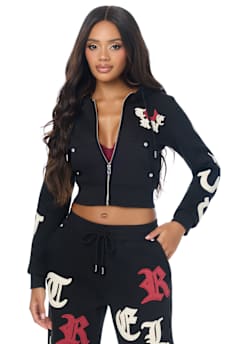 APPLIQU&Eacute; SHRUNKEN ZIP HOODIE