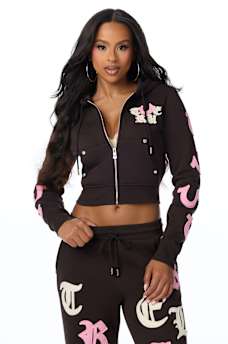 APPLIQU&Eacute; SHRUNKEN ZIP HOODIE