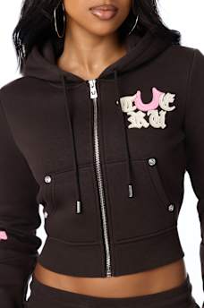 APPLIQU&Eacute; SHRUNKEN ZIP HOODIE