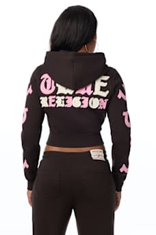 APPLIQU&Eacute; SHRUNKEN ZIP HOODIE