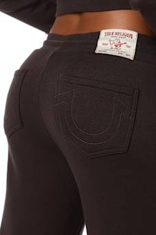 APPLIQU&Eacute; MID RISE STRAIGHT LEG SWEATPANT