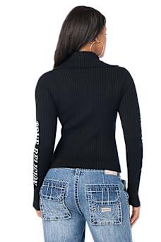 EMBROIDERED ASYMMETRICAL ZIP SWEATER TOP