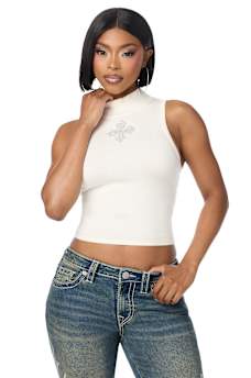 CRYSTAL MOCKNECK SWEATER TANK TOP