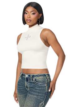 CRYSTAL MOCKNECK SWEATER TANK TOP