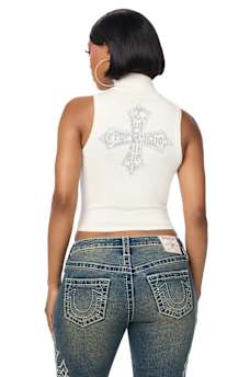 CRYSTAL MOCKNECK SWEATER TANK TOP