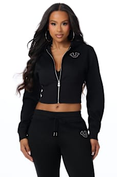 STUDDED HIGH WAISTBAND ZIP HOODIE