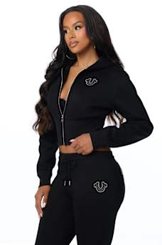 STUDDED HIGH WAISTBAND ZIP HOODIE