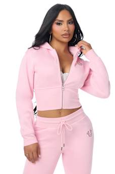 STUDDED HIGH WAISTBAND ZIP HOODIE