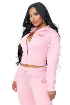 STUDDED HIGH WAISTBAND ZIP HOODIE