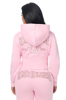 STUDDED HIGH WAISTBAND ZIP HOODIE