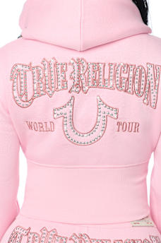 STUDDED HIGH WAISTBAND ZIP HOODIE