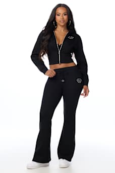 STUDDED MID RISE FLARE SWEATPANT