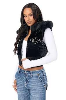 IRIDESCENT FAUX FUR PUFFER VEST