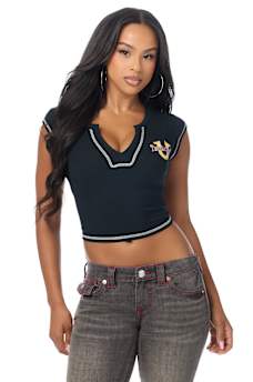 CRYSTAL LEOPARD RIBBED NOTCH TEE