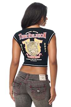 CRYSTAL LEOPARD RIBBED NOTCH TEE