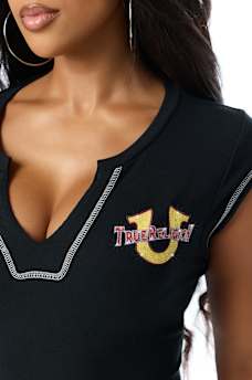 CRYSTAL LEOPARD RIBBED NOTCH TEE