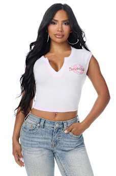 CRYSTAL LEOPARD RIBBED NOTCH TEE