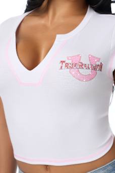 CRYSTAL LEOPARD RIBBED NOTCH TEE