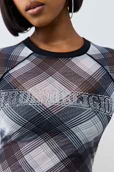 CRYSTAL PLAID RAGLAN MESH TOP
