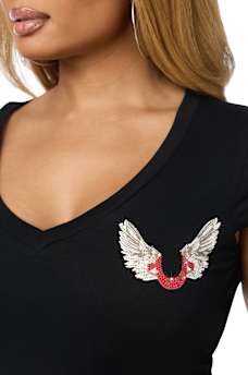 CRYSTAL WING PLUNGE  TEE