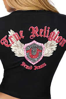 CRYSTAL WING PLUNGE  TEE