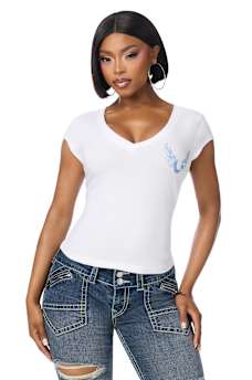 CRYSTAL WING PLUNGE  TEE