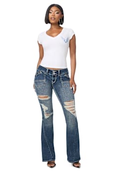 CRYSTAL WING PLUNGE  TEE